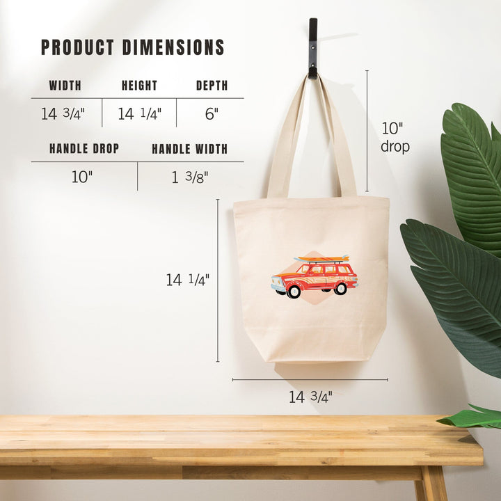 Secret Surf Spot Collection, Woody Wagon with Surfboards, Contour, Tote Bag Totes Lantern Press 