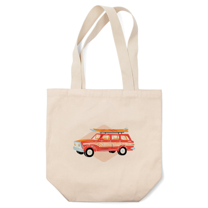 Secret Surf Spot Collection, Woody Wagon with Surfboards, Contour, Tote Bag Totes Lantern Press 