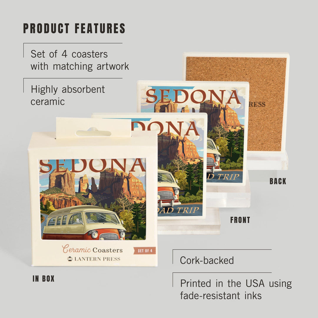 Sedona, Arizona, Camper Van, Lantern Press Artwork, Coaster Set Coasters Lantern Press 