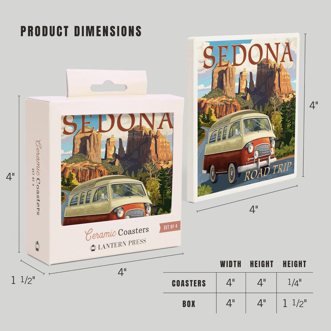 Sedona, Arizona, Camper Van, Lantern Press Artwork, Coaster Set Coasters Lantern Press 