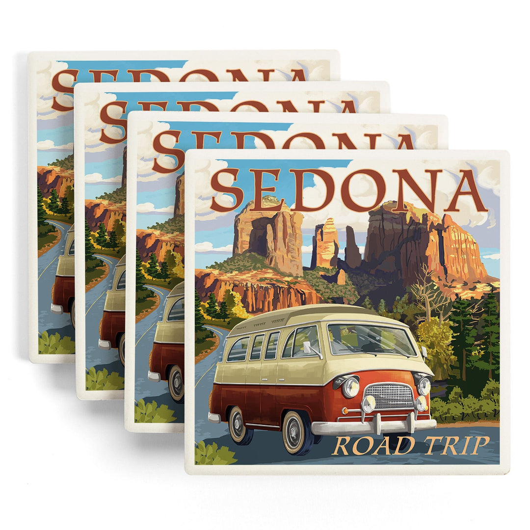 Sedona, Arizona, Camper Van, Lantern Press Artwork, Coaster Set Coasters Lantern Press 