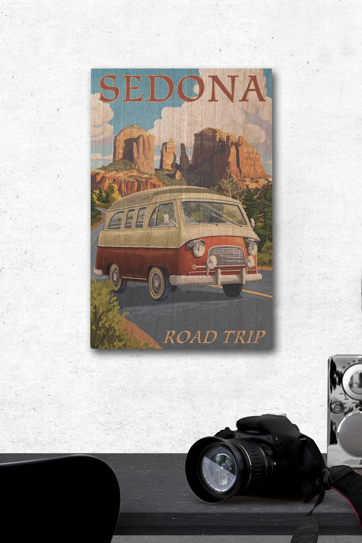 Sedona, Arizona, Camper Van, Lantern Press Artwork, Wood Signs and Postcards Wood Lantern Press 12 x 18 Wood Gallery Print 