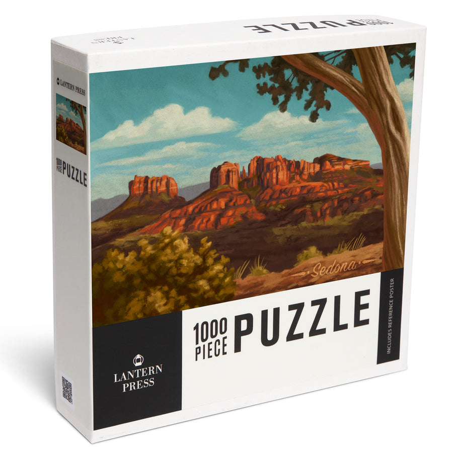 Sedona, Arizona, Canyon with Clouds Oil Painting, Jigsaw Puzzle Puzzle Lantern Press 