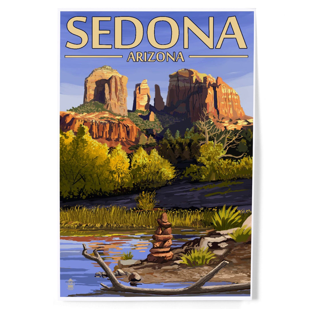 Sedona, Arizona, Cathedral Rock and Cairn, Art & Giclee Prints Art Lantern Press 