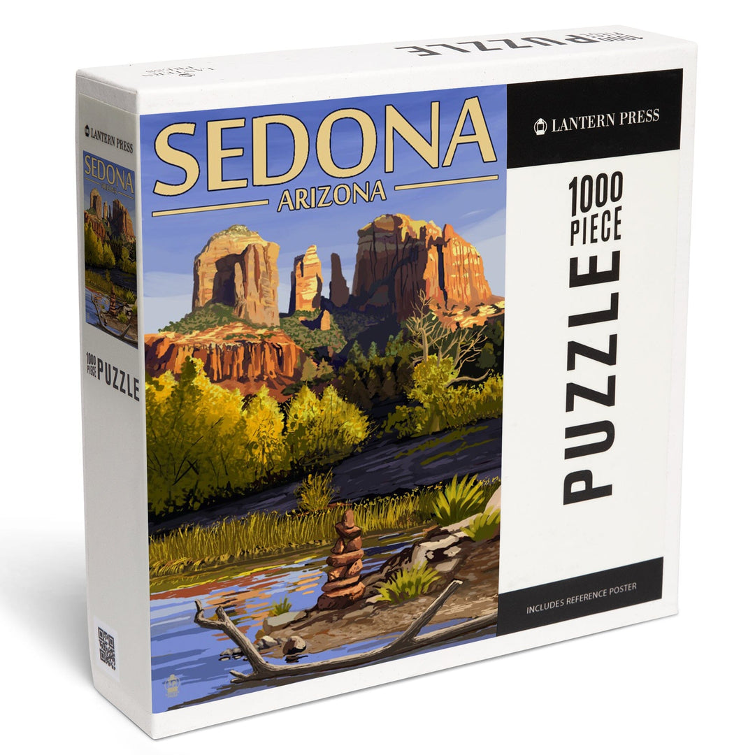 Sedona, Arizona, Cathedral Rock and Cairn, Jigsaw Puzzle Puzzle Lantern Press 