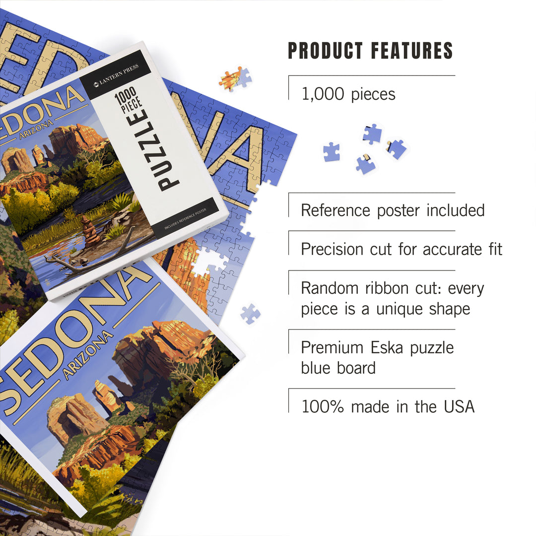 Sedona, Arizona, Cathedral Rock and Cairn, Jigsaw Puzzle Puzzle Lantern Press 