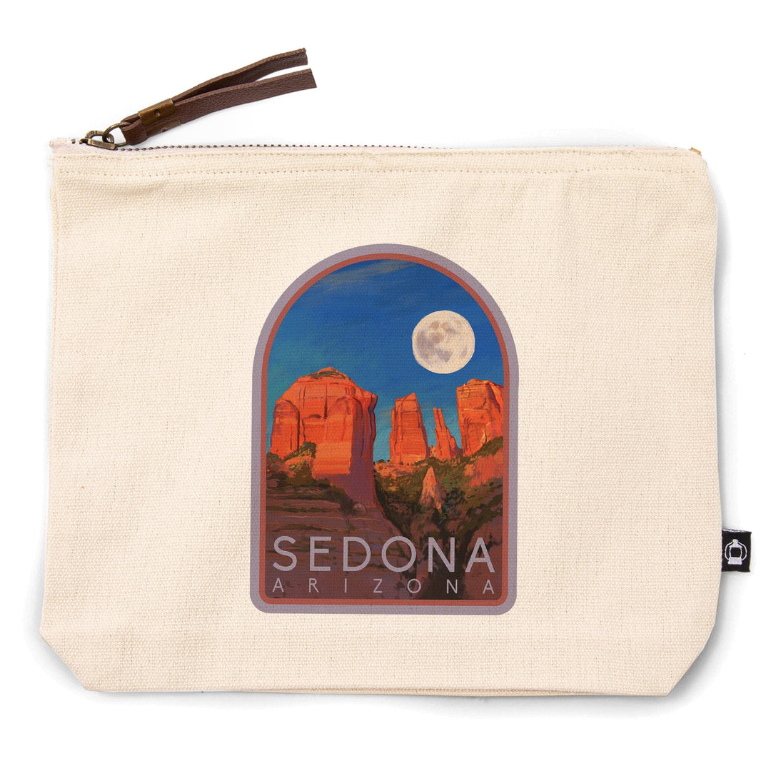 Sedona, Arizona, Cathedral Rock and Moon, Oil Painting,, Organic Cotton Zipper Pouch, Go Bag Go Bag Lantern Press 