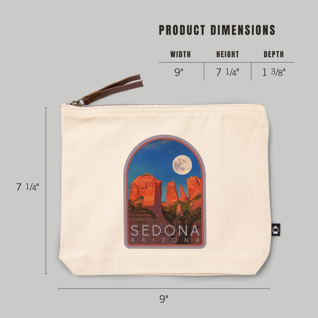 Sedona, Arizona, Cathedral Rock and Moon, Oil Painting,, Organic Cotton Zipper Pouch, Go Bag Go Bag Lantern Press 