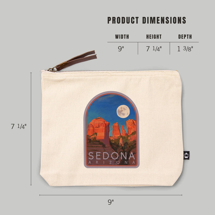 Sedona, Arizona, Cathedral Rock and Moon, Oil Painting,, Organic Cotton Zipper Pouch, Go Bag Go Bag Lantern Press 