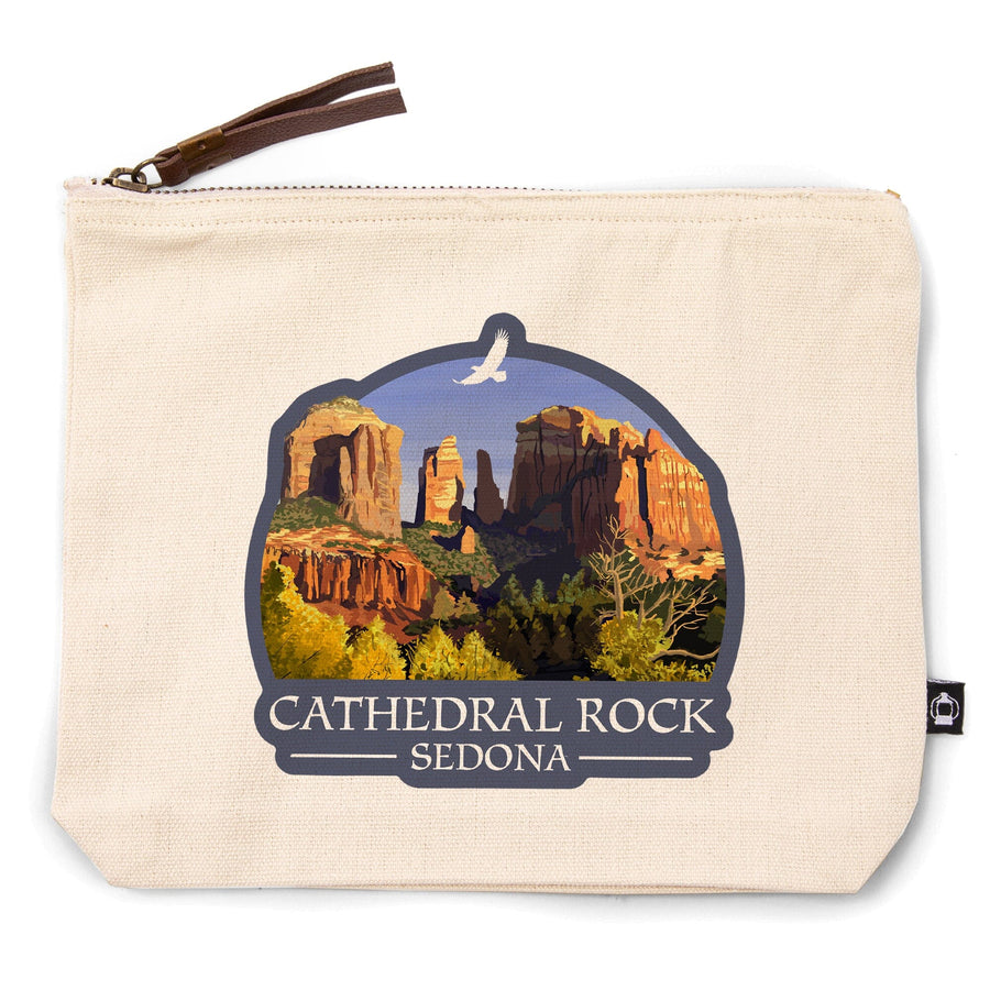Sedona, Arizona, Cathedral Rock (Blue Water Version),, Organic Cotton Zipper Pouch, Go Bag Go Bag Lantern Press 