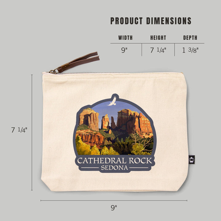 Sedona, Arizona, Cathedral Rock (Blue Water Version),, Organic Cotton Zipper Pouch, Go Bag Go Bag Lantern Press 