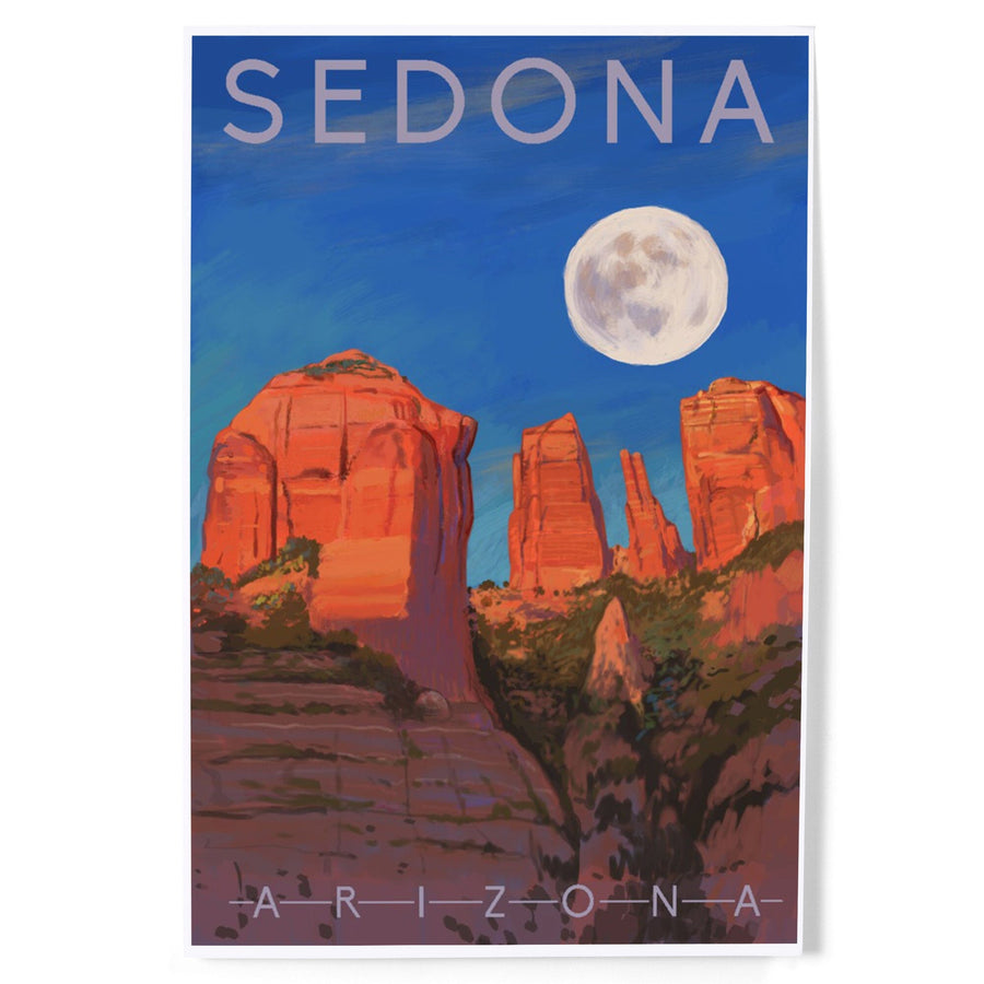 Sedona, Arizona, Cathedral Rock, Moon, Oil Painting, Art & Giclee Prints Art Lantern Press 