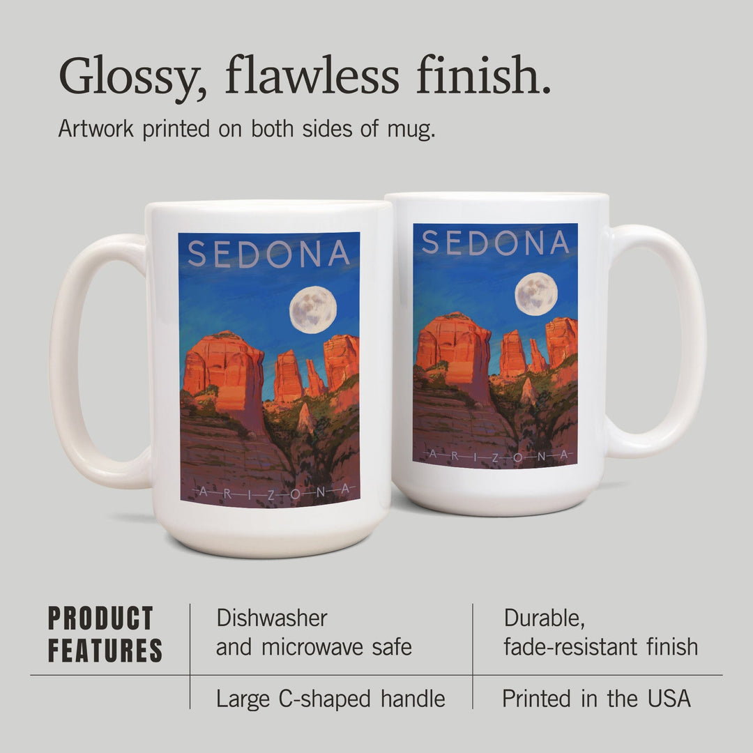 Sedona, Arizona, Cathedral Rock, Moon, Oil Painting, Ceramic Mug Mugs Lantern Press 