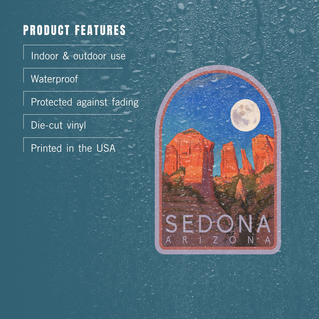 Sedona, Arizona, Cathedral Rock & Moon, Oil Painting, Contour, Lantern Press Artwork, Vinyl Sticker Sticker Lantern Press 