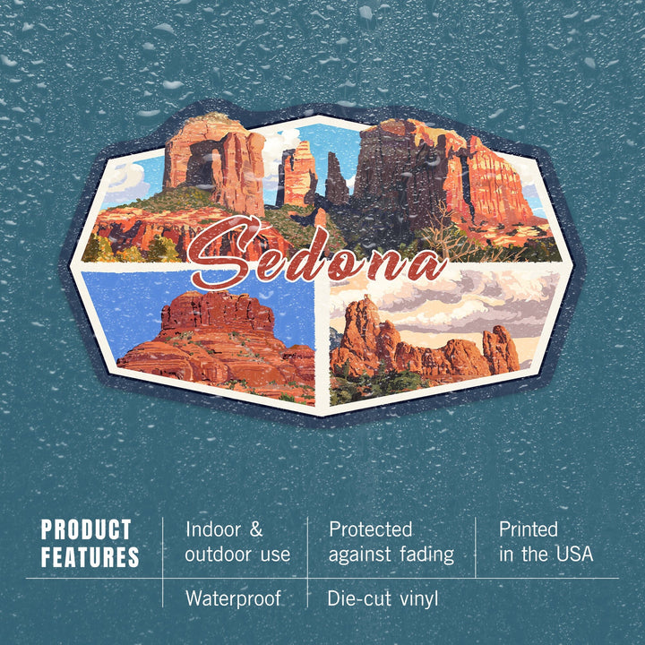 Sedona, Arizona, Collage, Contour, Lantern Press Artwork, Vinyl Sticker Sticker Lantern Press 