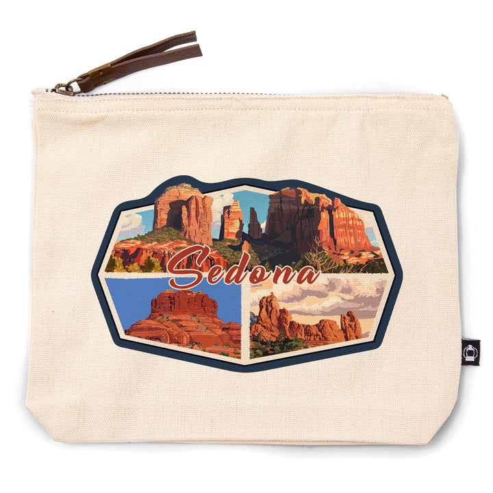 Sedona, Arizona, Collage,, Organic Cotton Zipper Pouch, Go Bag Go Bag Lantern Press 