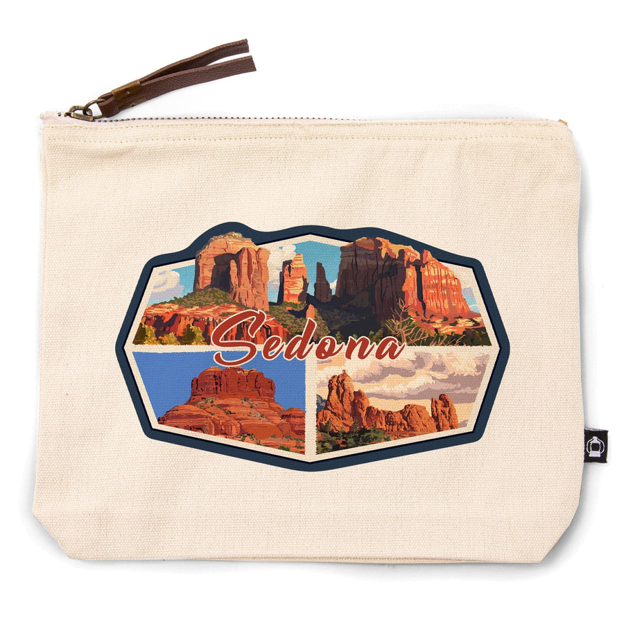 Sedona, Arizona, Collage,, Organic Cotton Zipper Pouch, Go Bag Go Bag Lantern Press 