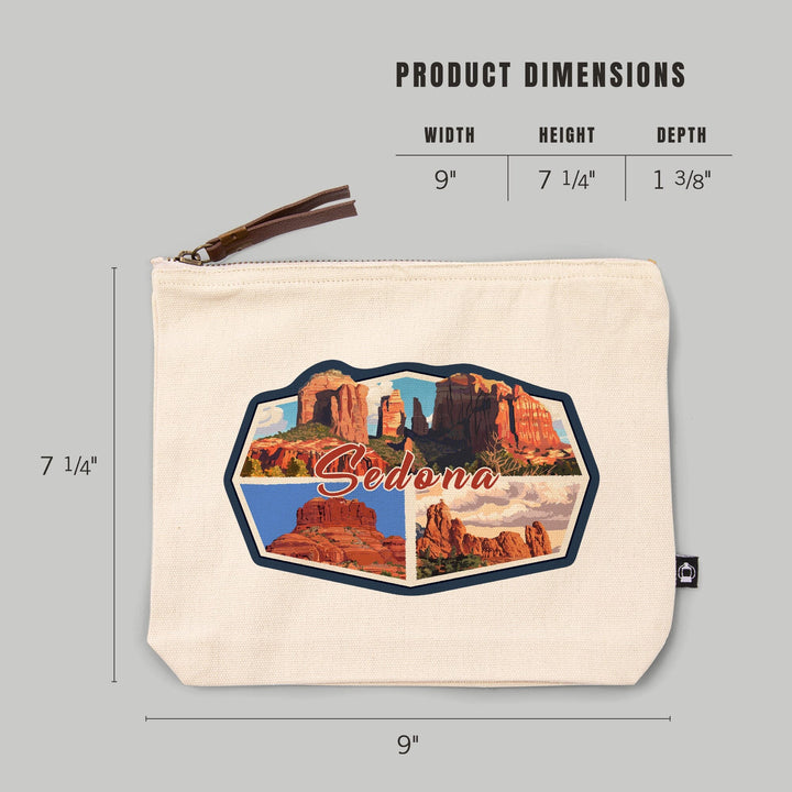 Sedona, Arizona, Collage,, Organic Cotton Zipper Pouch, Go Bag Go Bag Lantern Press 