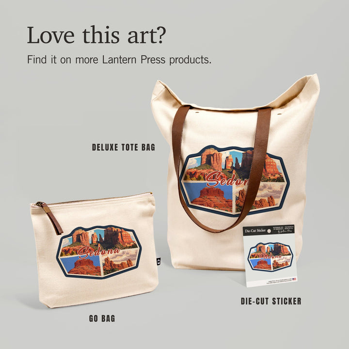 Sedona, Arizona, Collage,, Organic Cotton Zipper Pouch, Go Bag Go Bag Lantern Press 