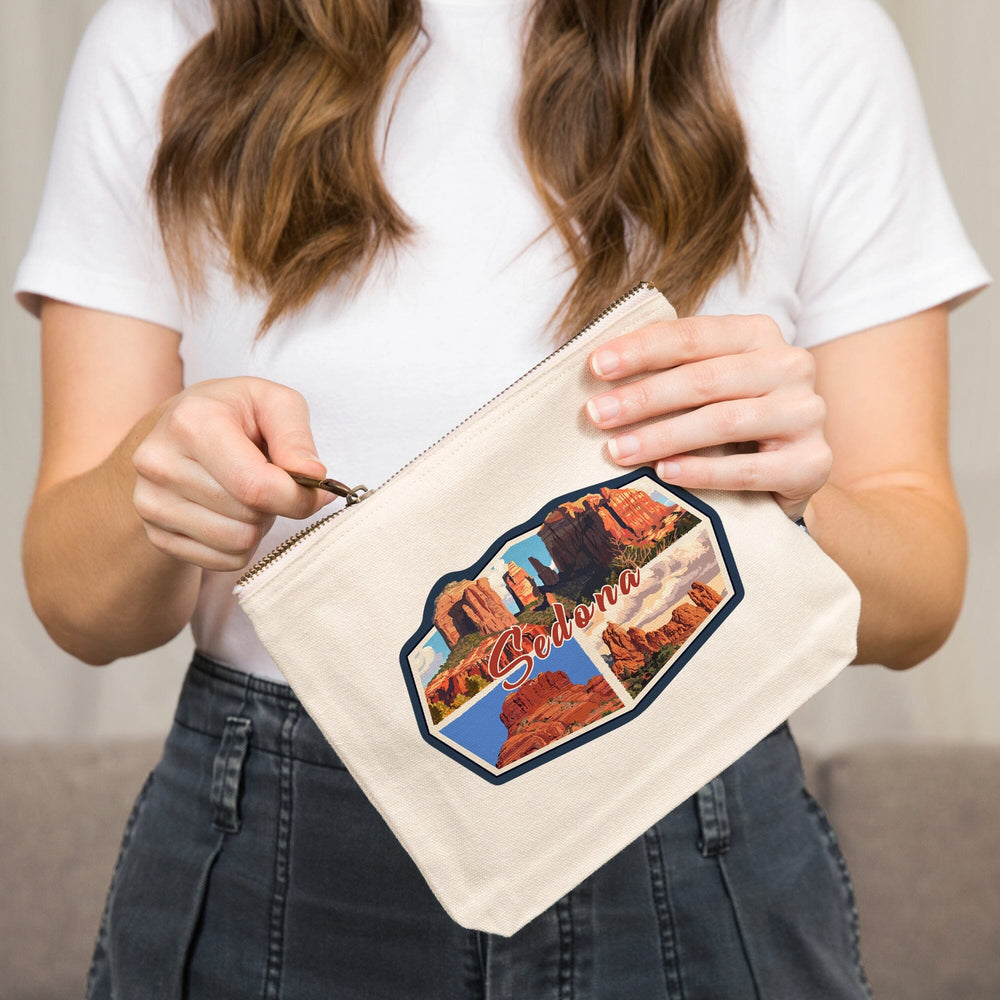 Sedona, Arizona, Collage,, Organic Cotton Zipper Pouch, Go Bag Go Bag Lantern Press 