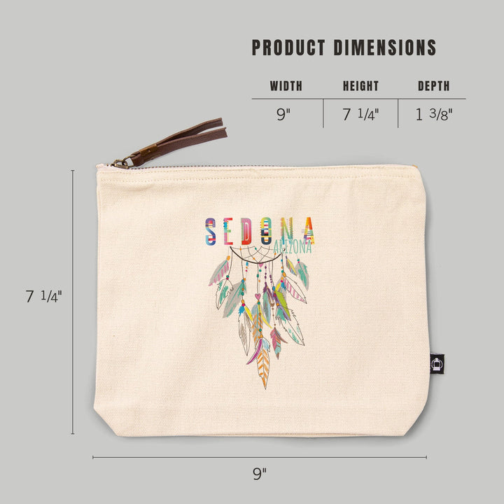 Sedona, Arizona, Colorful Feathers, Dreamcatcher,, Organic Cotton Zipper Pouch, Go Bag Go Bag Lantern Press 