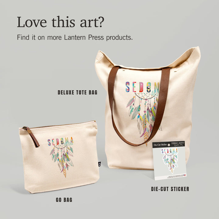 Sedona, Arizona, Colorful Feathers, Dreamcatcher,, Organic Cotton Zipper Pouch, Go Bag Go Bag Lantern Press 