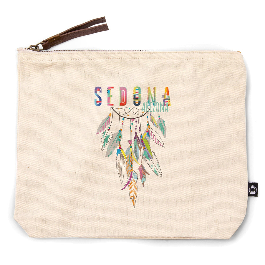 Sedona, Arizona, Colorful Feathers, Dreamcatcher,, Organic Cotton Zipper Pouch, Go Bag Go Bag Lantern Press 
