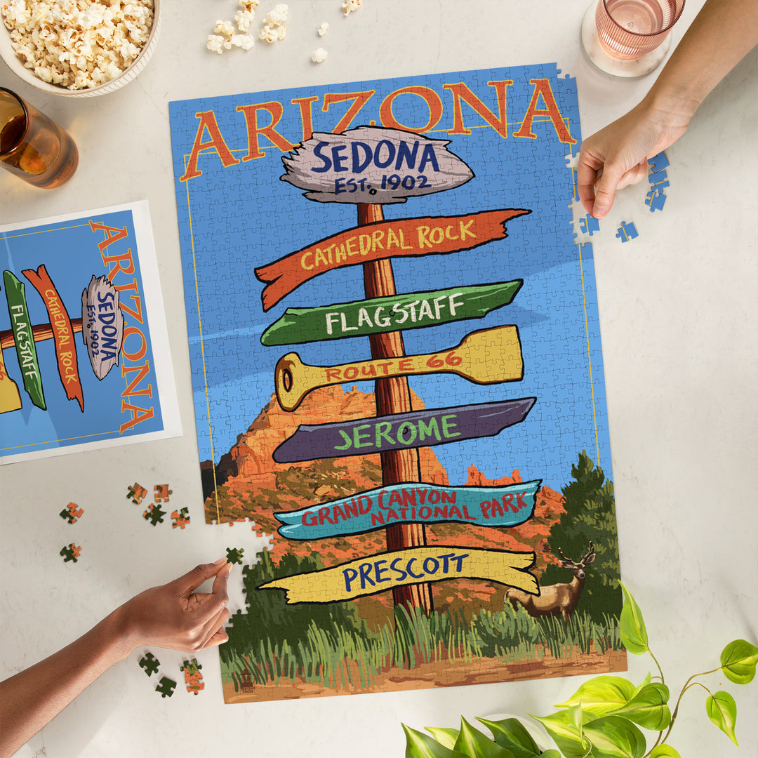 Sedona, Arizona, Destination Signpost, Jigsaw Puzzle Puzzle Lantern Press 