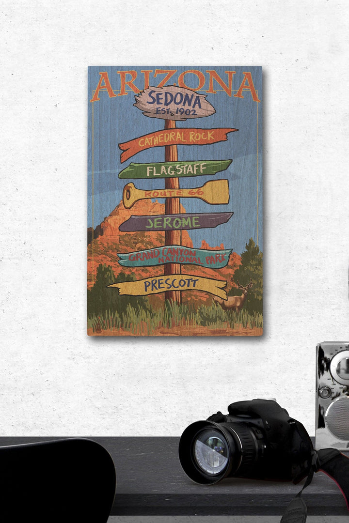 Sedona, Arizona, Destination Signpost, Lantern Press Poster, Wood Signs and Postcards Wood Lantern Press 12 x 18 Wood Gallery Print 