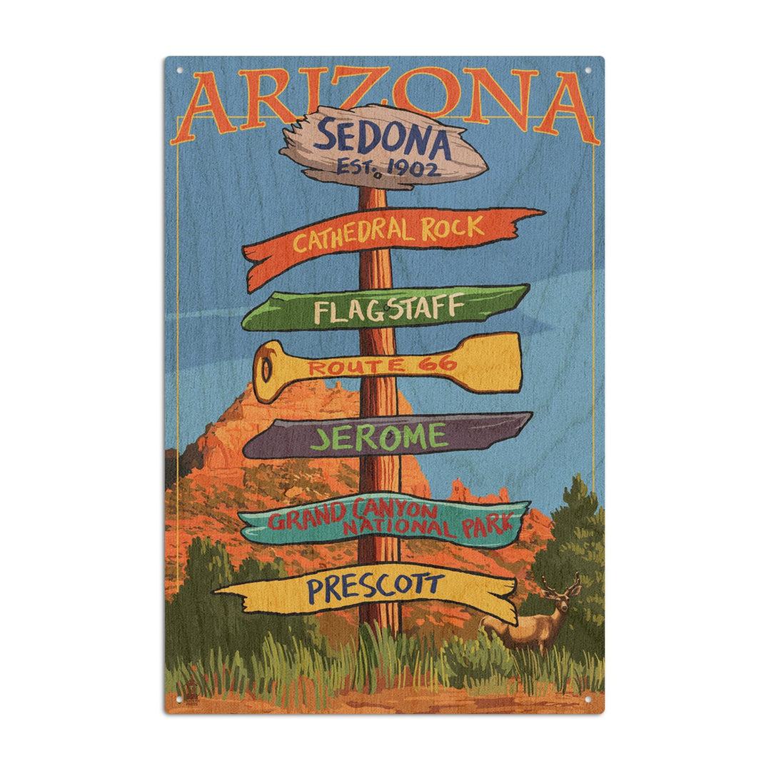 Sedona, Arizona, Destination Signpost, Lantern Press Poster, Wood Signs and Postcards Wood Lantern Press 6x9 Wood Sign 