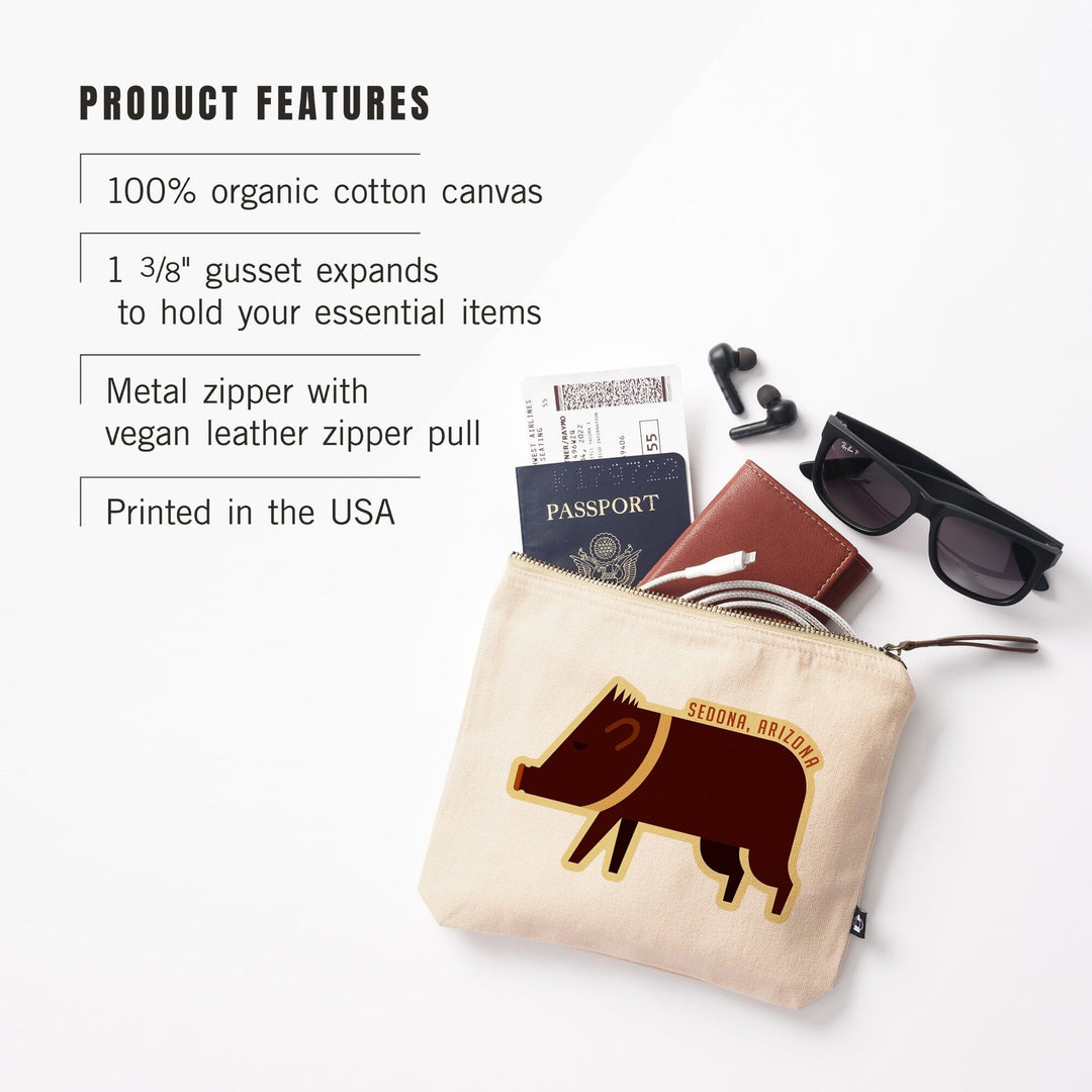 Sedona, Arizona, Javelina, Geo,, Organic Cotton Zipper Pouch, Go Bag Go Bag Lantern Press 