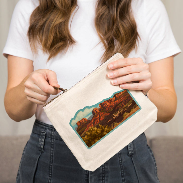Sedona, Arizona, Oil Painting, Canyon with Clouds,, Organic Cotton Zipper Pouch, Go Bag Go Bag Lantern Press 