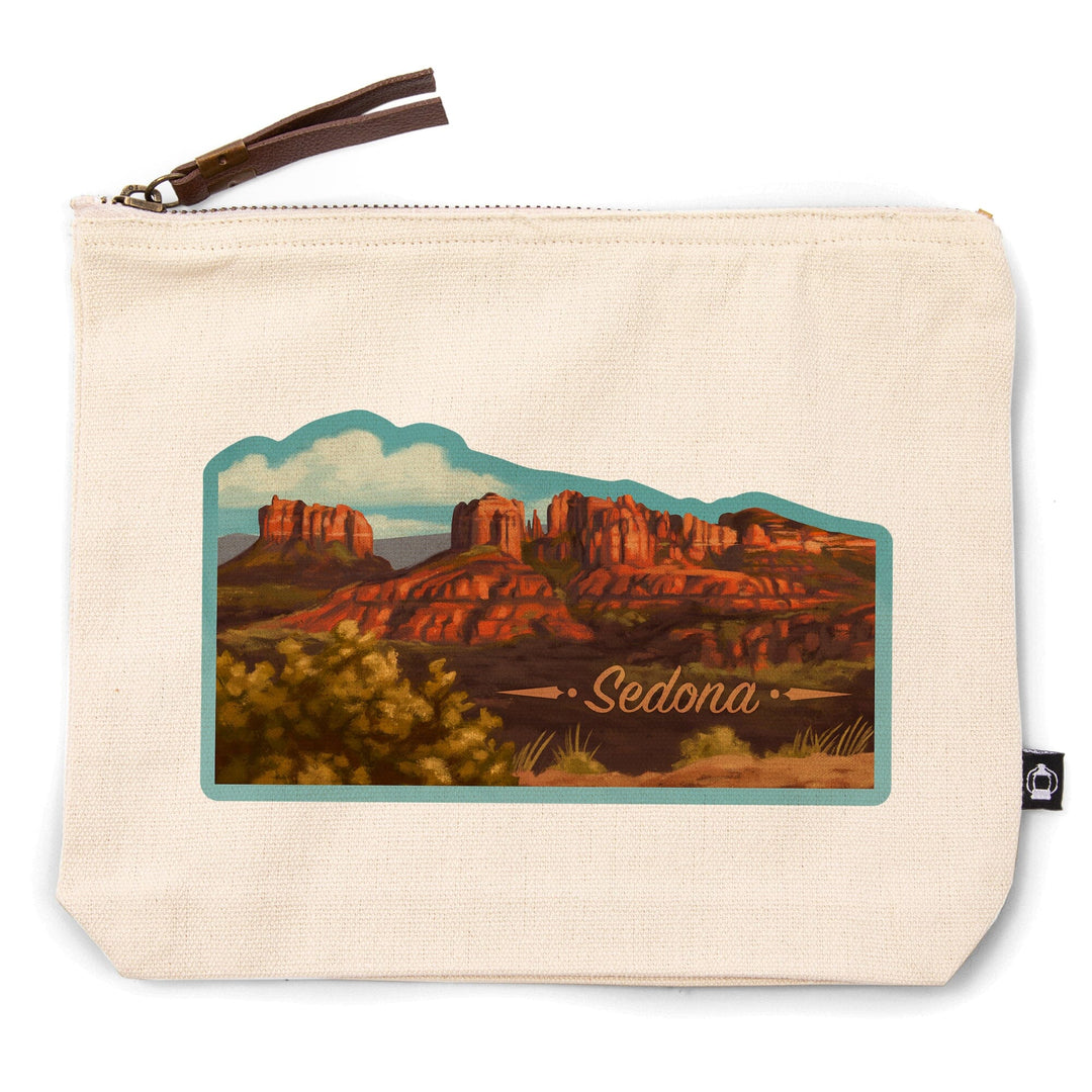 Sedona, Arizona, Oil Painting, Canyon with Clouds,, Organic Cotton Zipper Pouch, Go Bag Go Bag Lantern Press 