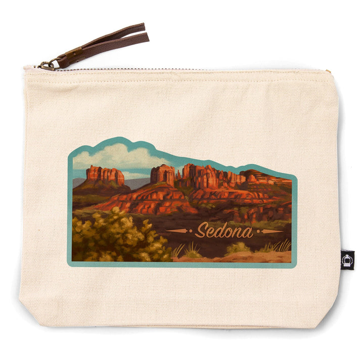 Sedona, Arizona, Oil Painting, Canyon with Clouds,, Organic Cotton Zipper Pouch, Go Bag Go Bag Lantern Press 