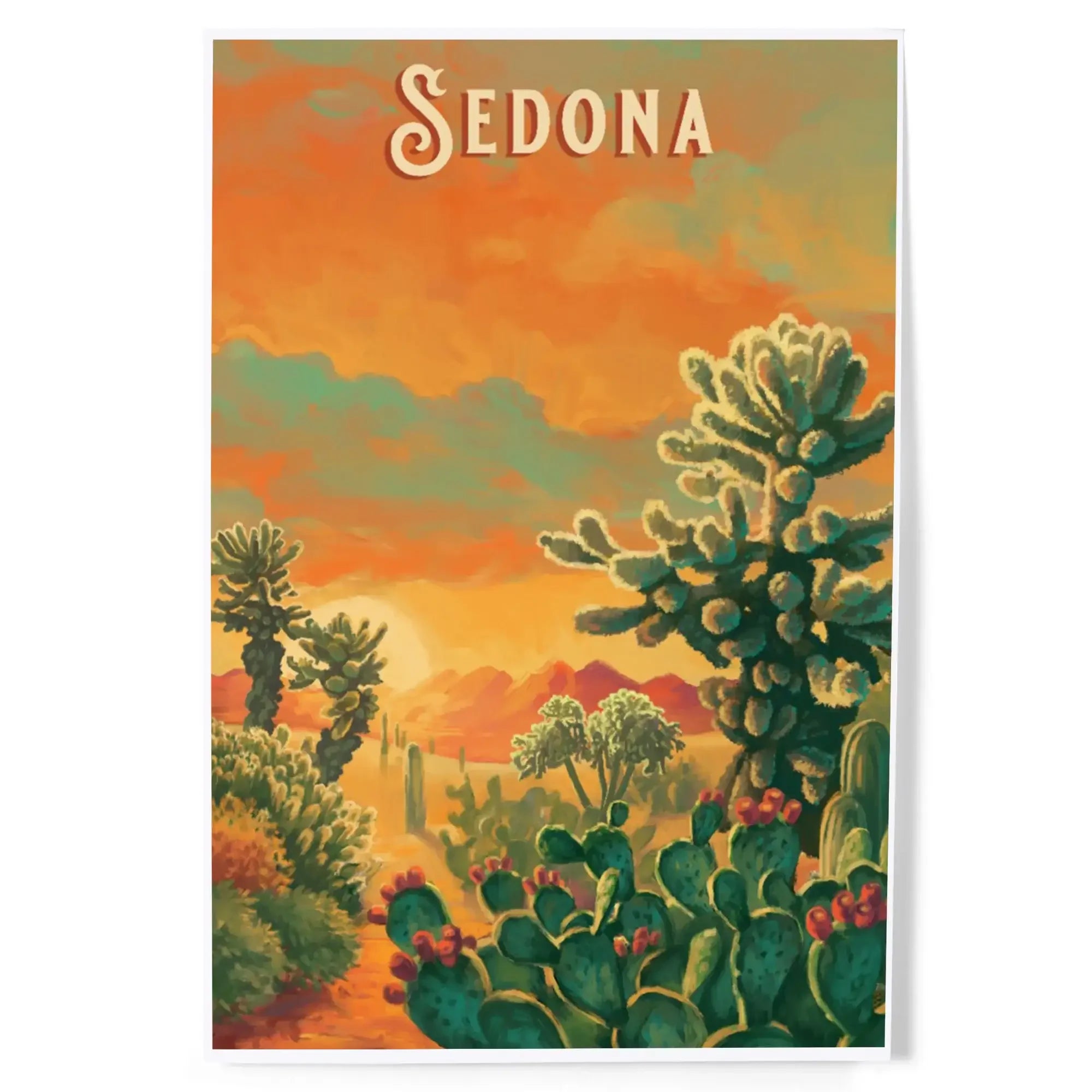 Sedona, Arizona, Oil Painting, Cholla Cactus art & giclee prints