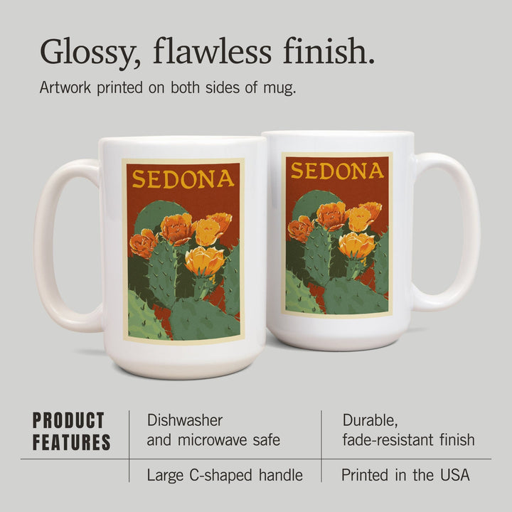 Sedona, Arizona, Prickly Pear Cactus, Letterpress, Ceramic Mug Mugs Lantern Press 