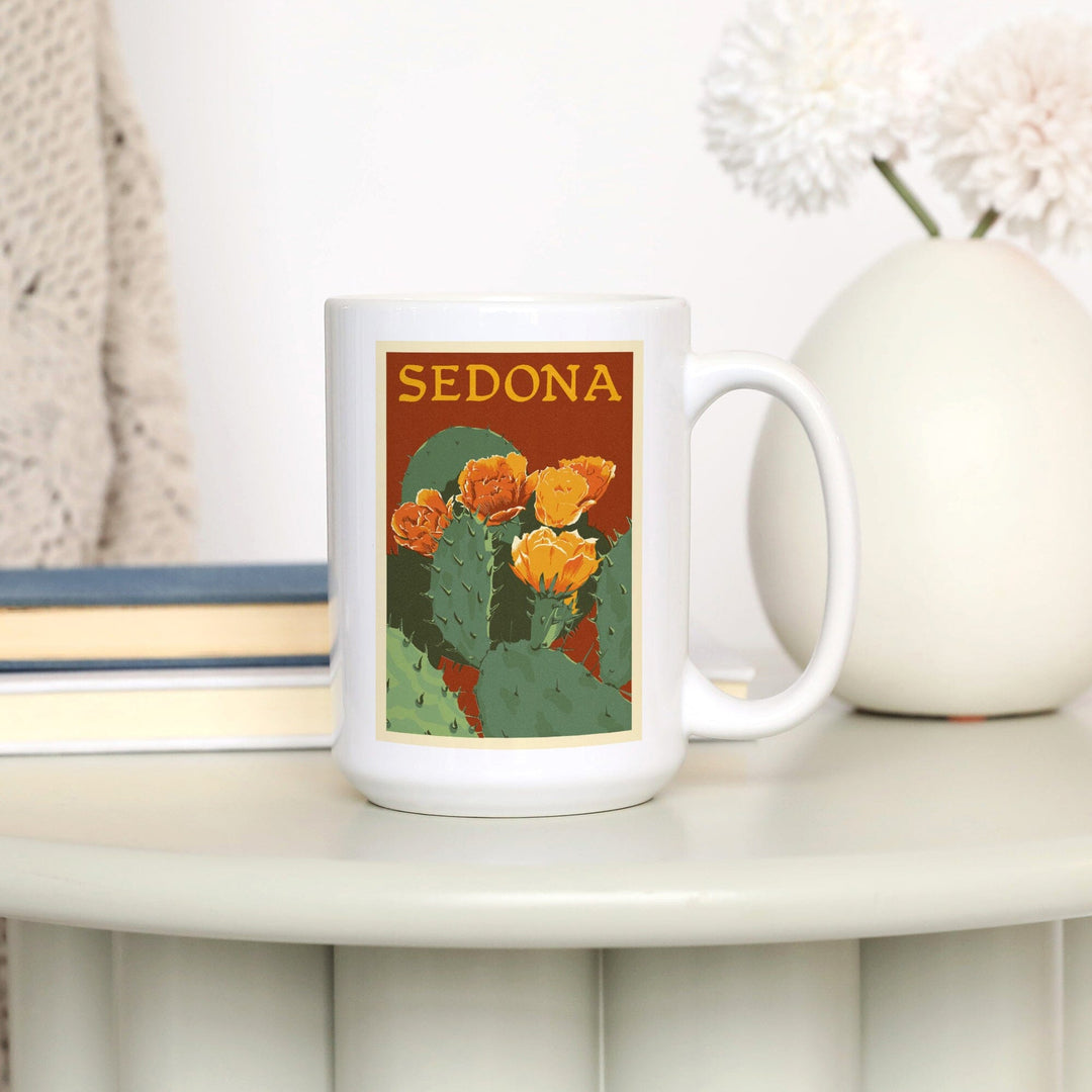 Sedona, Arizona, Prickly Pear Cactus, Letterpress, Ceramic Mug Mugs Lantern Press 