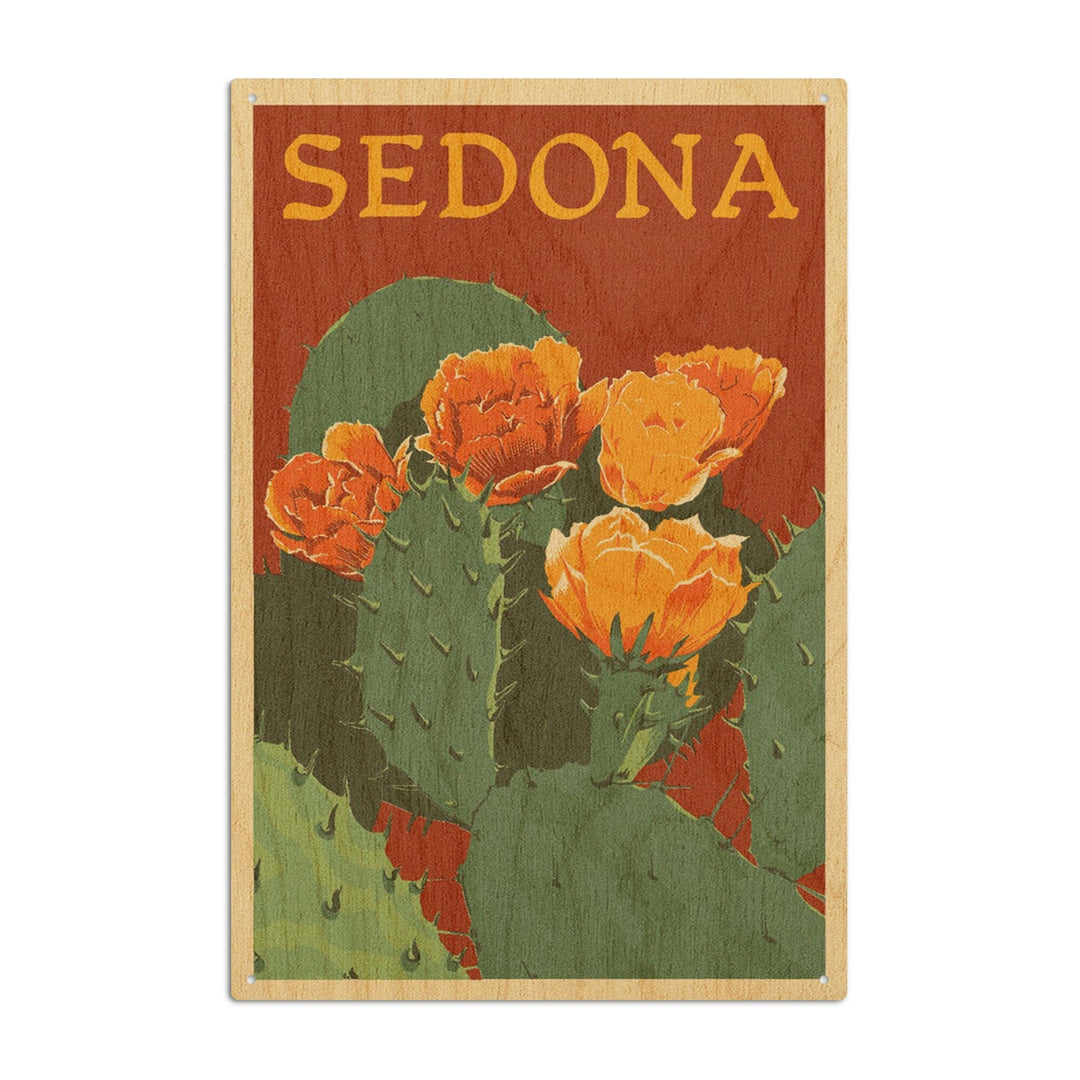 Sedona, Arizona, Prickly Pear Cactus, Letterpress, Lantern Press Artwork, Wood Signs and Postcards Wood Lantern Press 10 x 15 Wood Sign 