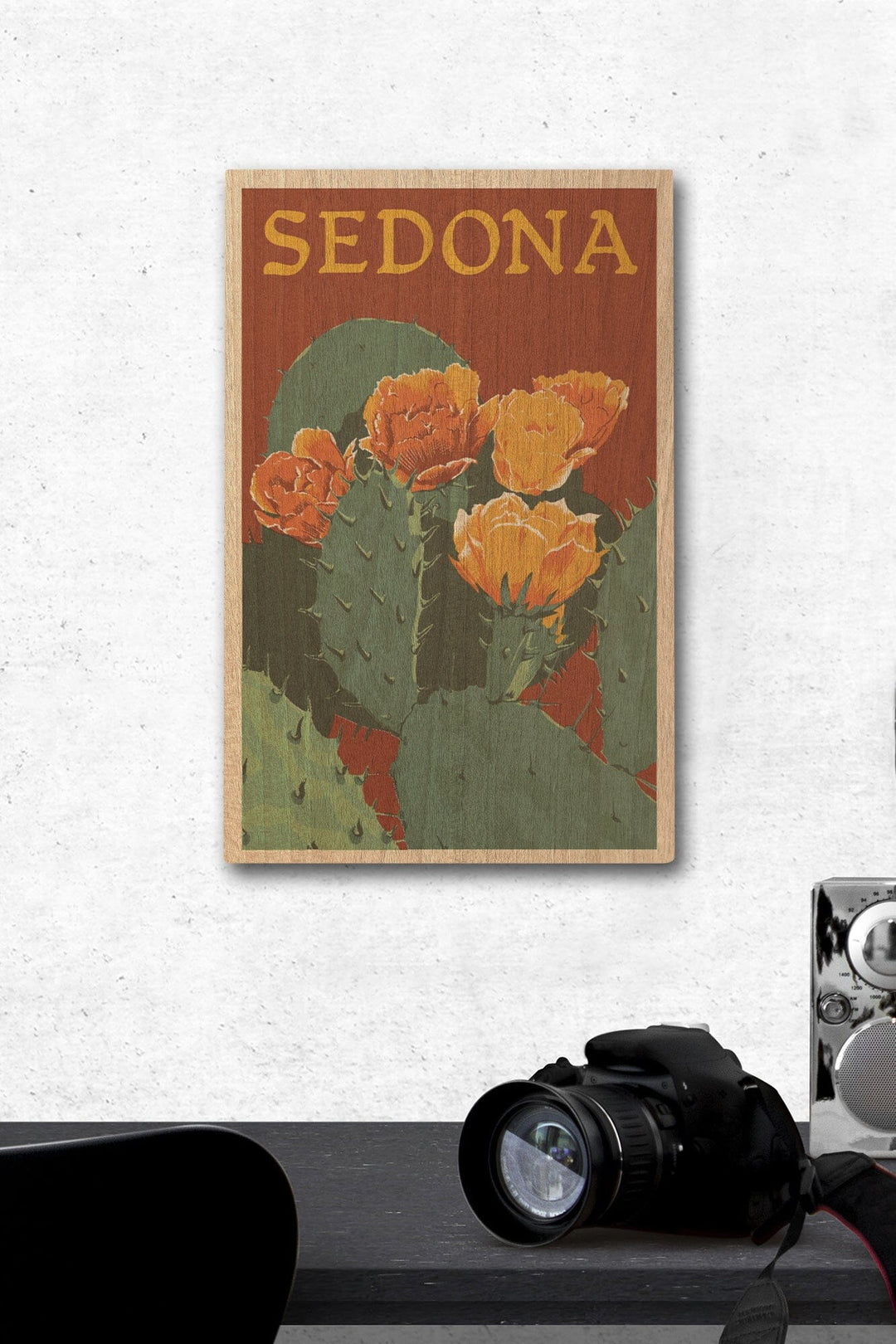 Sedona, Arizona, Prickly Pear Cactus, Letterpress, Lantern Press Artwork, Wood Signs and Postcards Wood Lantern Press 12 x 18 Wood Gallery Print 