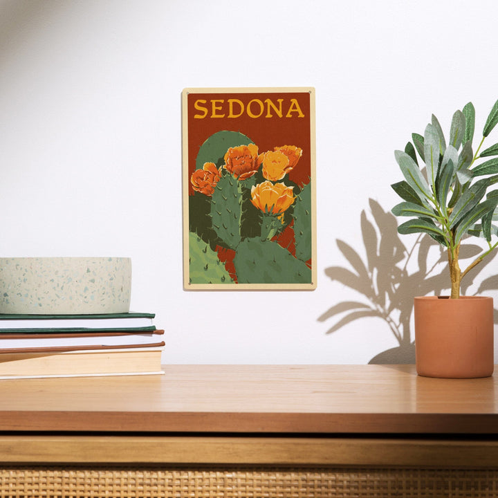 Sedona, Arizona, Prickly Pear Cactus, Letterpress, Lantern Press Artwork, Wood Signs and Postcards Wood Lantern Press 