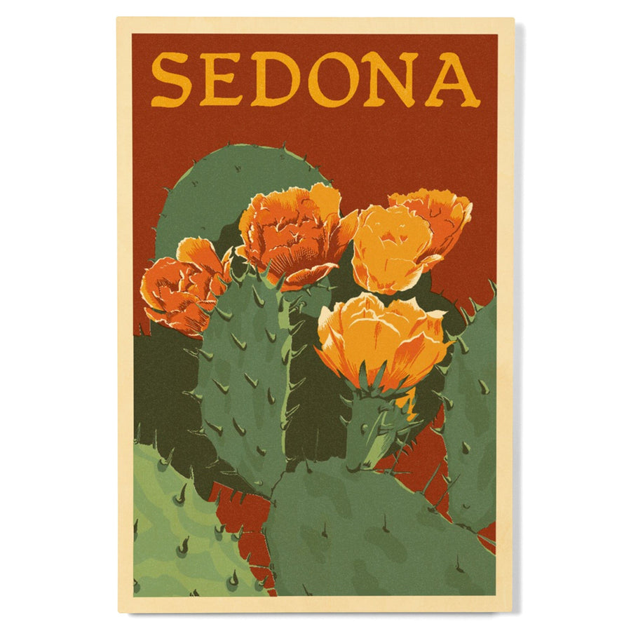 Sedona, Arizona, Prickly Pear Cactus, Letterpress, Lantern Press Artwork, Wood Signs and Postcards Wood Lantern Press 