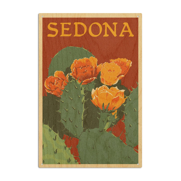 Sedona, Arizona, Prickly Pear Cactus, Letterpress, Lantern Press Artwork, Wood Signs and Postcards Wood Lantern Press 6x9 Wood Sign 
