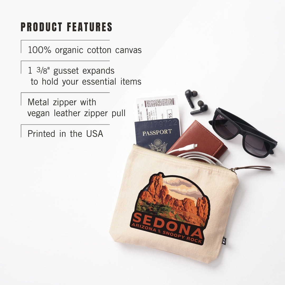Sedona, Arizona, Snoopy Rock,, Organic Cotton Zipper Pouch, Go Bag Go Bag Lantern Press 