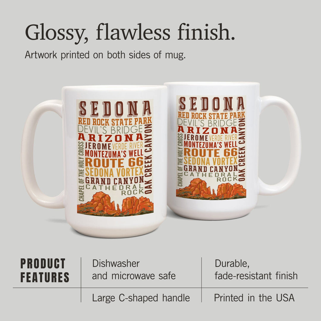 Sedona, Arizona, Typography, Lantern Press Artwork, Ceramic Mug Mugs Lantern Press 
