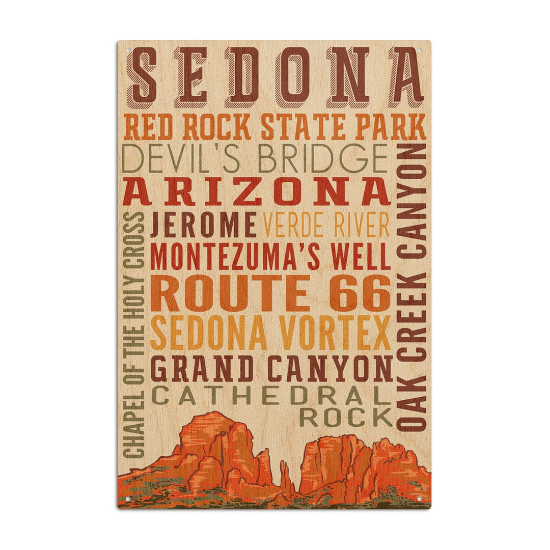 Sedona, Arizona, Typography, Lantern Press Artwork, Wood Signs and Postcards Wood Lantern Press 10 x 15 Wood Sign 