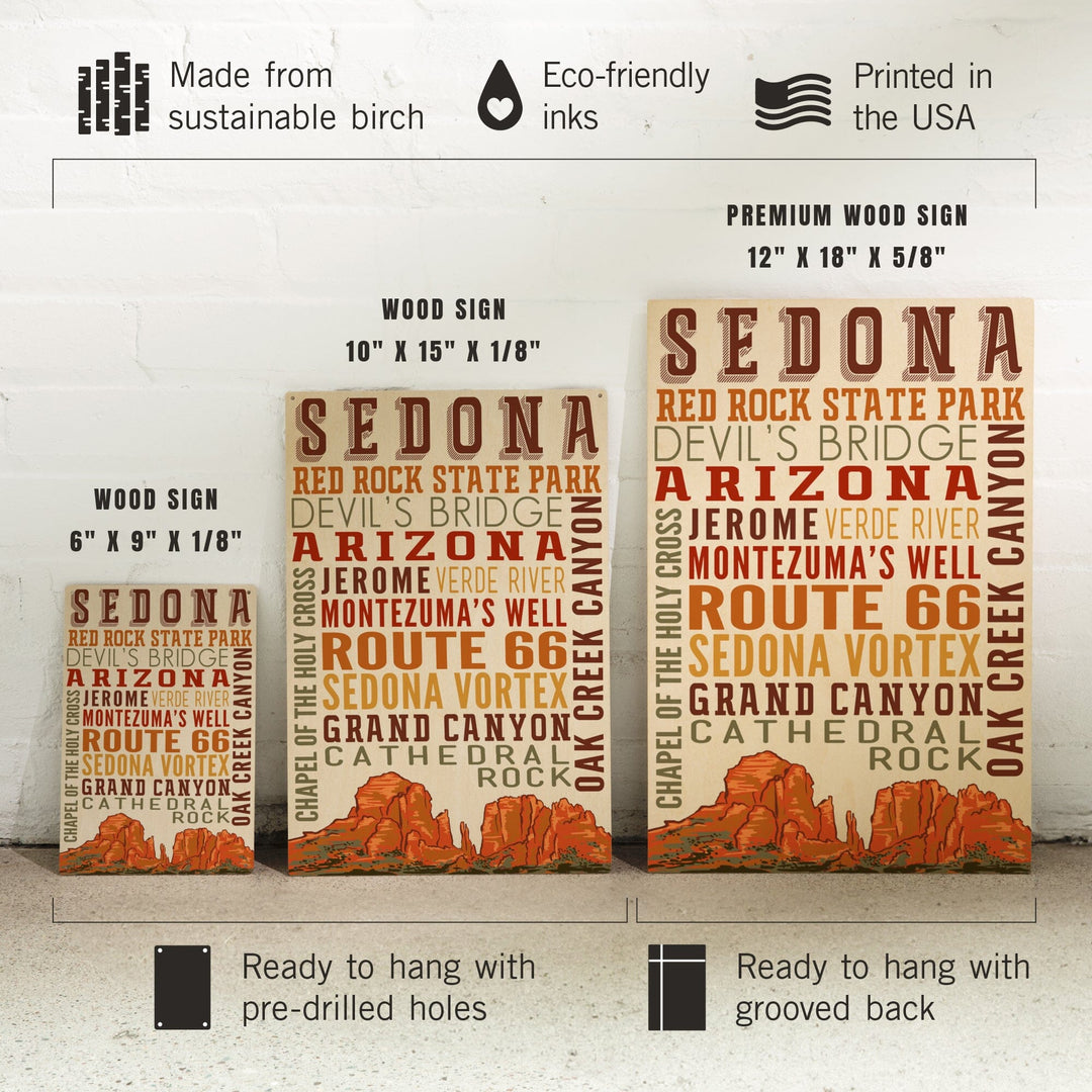 Sedona, Arizona, Typography, Lantern Press Artwork, Wood Signs and Postcards Wood Lantern Press 