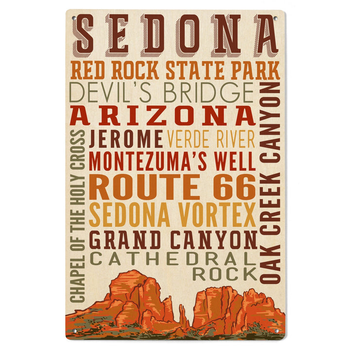 Sedona, Arizona, Typography, Lantern Press Artwork, Wood Signs and Postcards Wood Lantern Press 