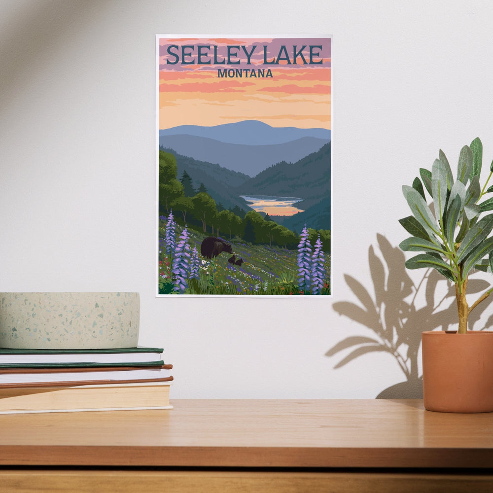 Seeley Lake, Montana, Bear and Spring Flowers, Art & Giclee Prints Art Lantern Press 