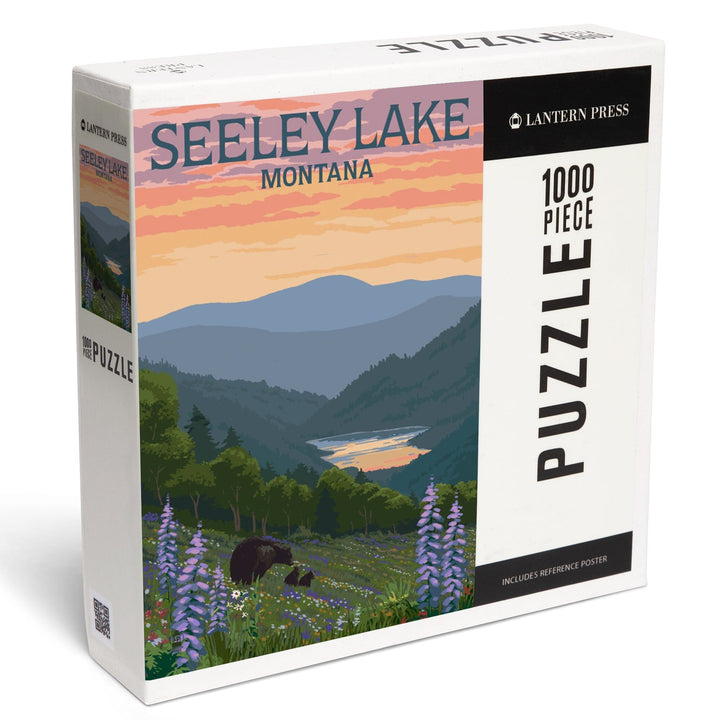 Seeley Lake, Montana, Bear and Spring Flowers, Jigsaw Puzzle Puzzle Lantern Press 