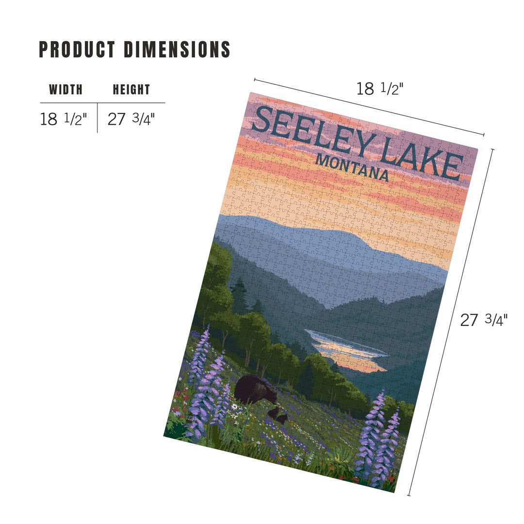 Seeley Lake, Montana, Bear and Spring Flowers, Jigsaw Puzzle Puzzle Lantern Press 